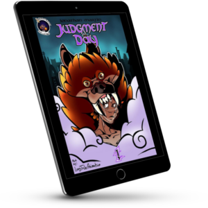Judgment Day digital comic displayed on a tablet with illustrated cover artwork.